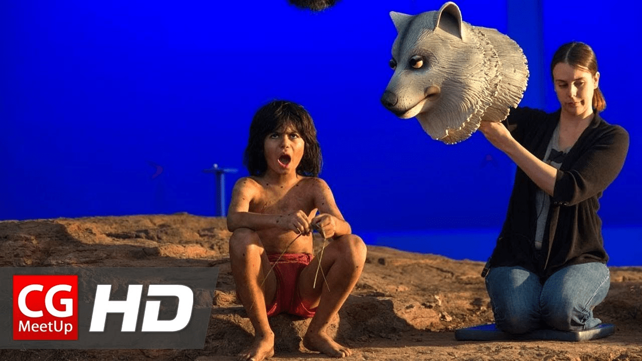 April Warren with wolf head puppet on the set of The Jungle Book.